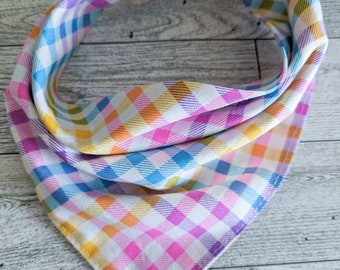 Rainbow Plaid Dog Bandana | Spring Summer Pastel Dog Bandana | Cotton Tie-On Pet Accessory (S–XL)
