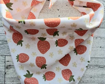 Strawberry Dog Bandana | Cotton Floral Pet Bandana | Cottagecore Dog Scarf | Cute Tie On Dog Bandana | Handmade Summer Pet Accessory (S–XL)