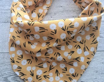 Yellow Floral Dog Bandana | Personalized Pet Bandana | Hand Embroidered Name | Tie On Dog Bandana | Handmade Dog Scarf (S–XL)
