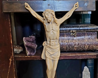 27" Large Antique Jesus Crown Of Thorns Crucifix Wooden Christian Cross Oddities