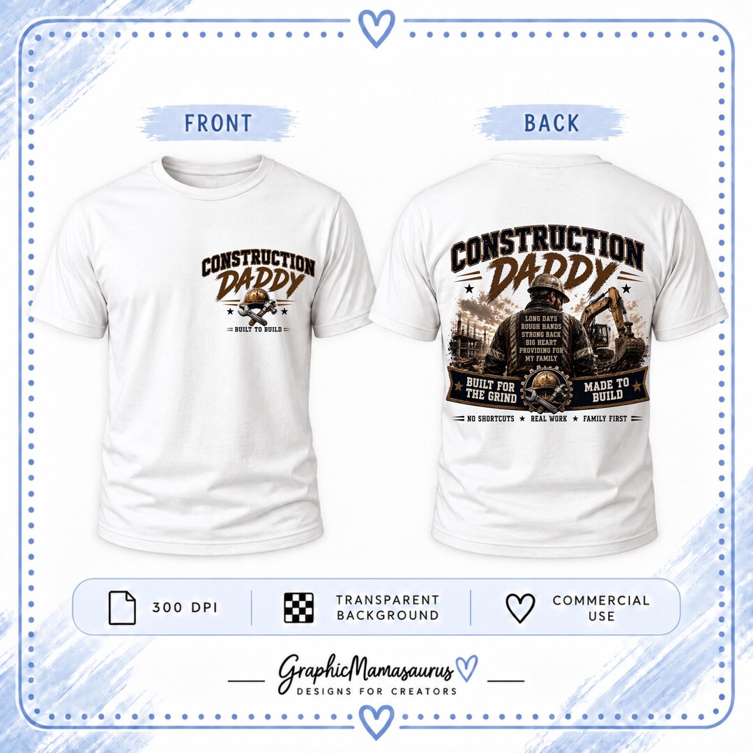 Construction Daddy PNG Bundle, Front Back Shirt Design (digital ...