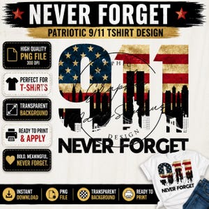 9/11 – Nie vergessen (PNG) | Gedenkbild mit amerikanischer Flagge (Digitaler Download)