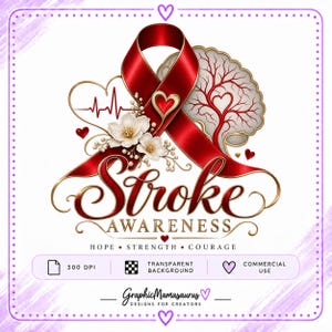 Strokemedvetenhet PNG, rött band PNG, strokeöverlevande krigare, hjärnhjärtslagdesign, hopp, styrka, mod, sublimering PNG