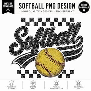 Vintage Softball Mom PNG, Distressed Sports Design (Digitaler Download)
