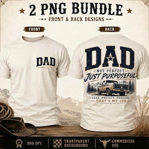 Paquete de imágenes PNG para papá, diseño de camiseta Western Truck (parte delantera y trasera) (descarga digital)