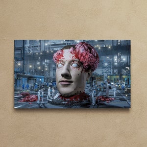 Modern NFT Art - Stretched Canvas Print for Wall Decor. Mark Zuckerberg Robot Head. Contemporary Crypto Art - Zuckerborg V12 by Beeple