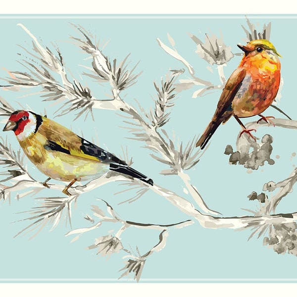 Peel & Stick Wallpaper Border Birds in Pines. Self Adhesive Wall Accent Decal for Livingroom, Patio and Outdoor