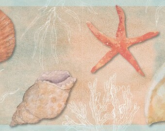 Seashell Wallpaper Border - Etsy Seashell Wallpaper Border - Etsy