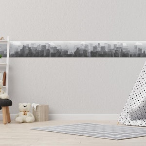 Peel & Stick Wallpaper Border City Skyline. Self Adhesive Wall Accent Decal for Bedroom, Mancave, Office, Game room and Living room