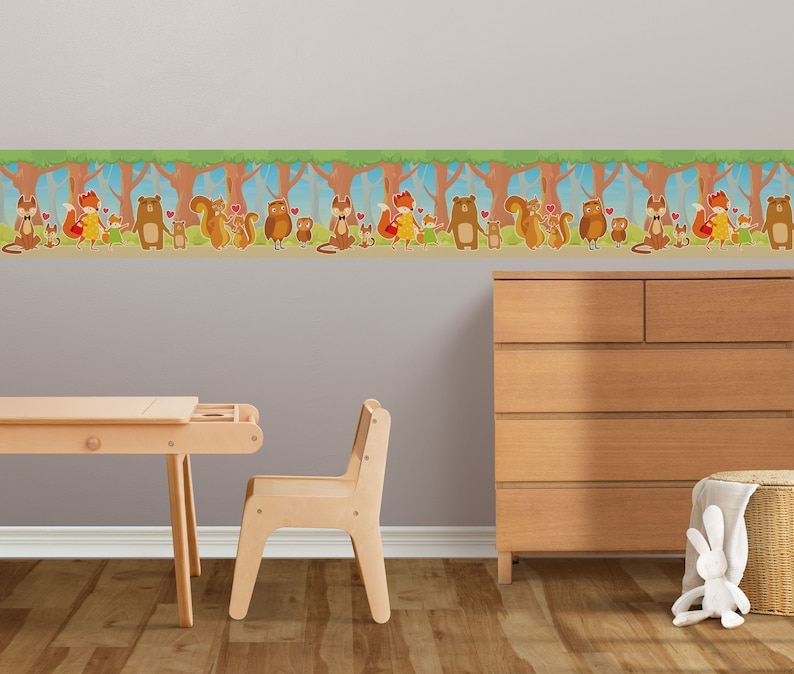Peel & Stick Wallpaper Border Woodland Families Self Adhesive Etsy