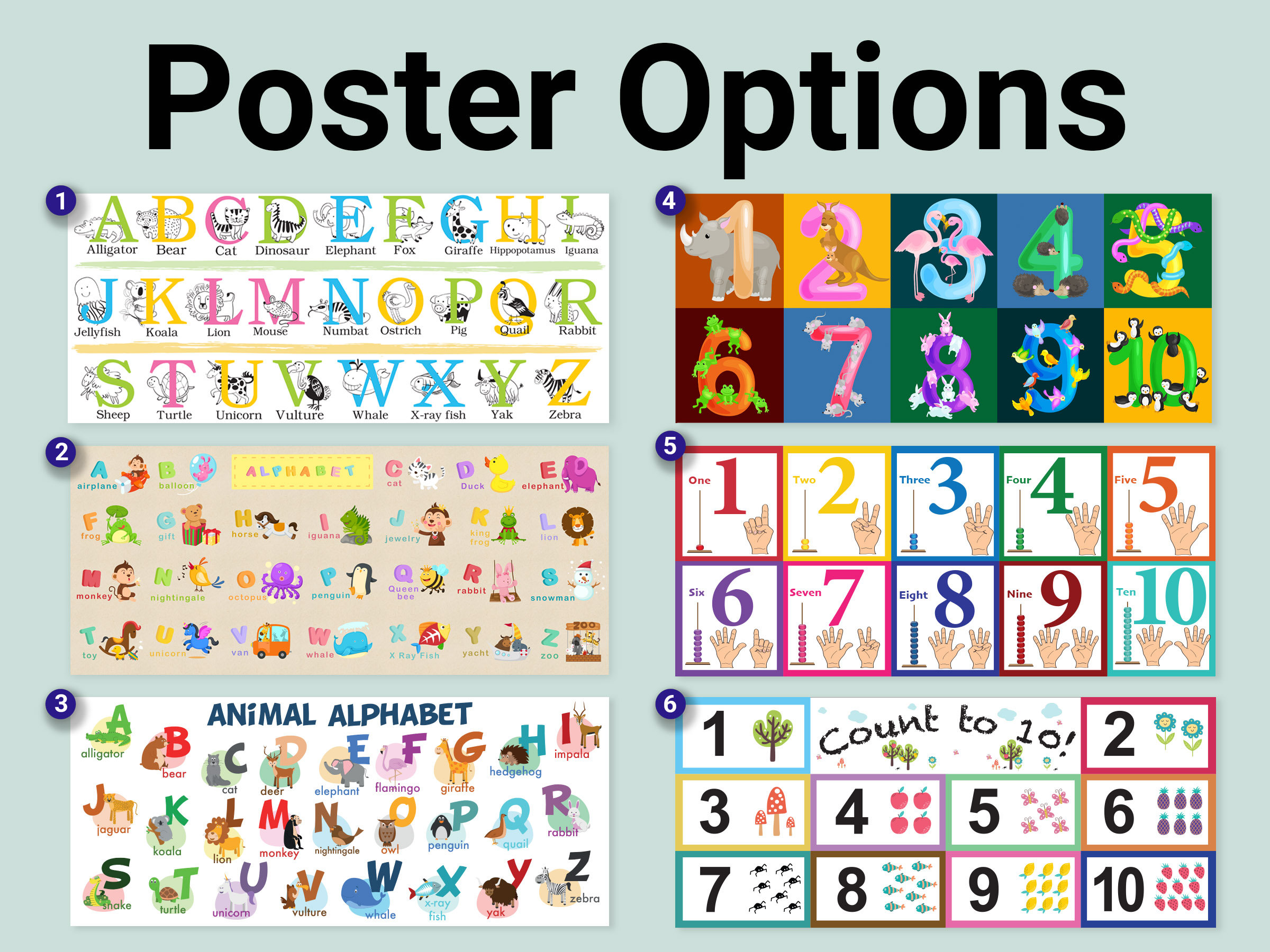 Fun Kids ABC and Numbers Educational Peel and Stick Posters - Numbers and Alphabet Self Adhesive Wall Posters for Day Care, School and Home
