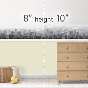 Peel & Stick Wallpaper Border City Skyline. Self Adhesive Wall Accent Decal for Bedroom, Mancave, Office, Game room and Living room