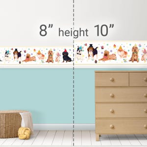 Peel & Stick Wallpaper Border Party Hunde Hüte Thema. Selbstklebender Akzent-Wandaufkleber für Schlafzimmer, Kinder, Spielzimmer und Kinderzimmer