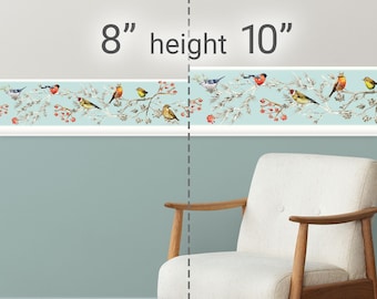 Peel & Stick Wallpaper Border Birds in Pines. Self Adhesive Wall Accent Decal for Livingroom, Patio and Outdoor