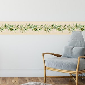 Peel & Stick Wallpaper Border Olive Branch. Self Adhesive Wall Accent Decal for Bedroom, Dorm, Kitchen and Dining, Patio and Outdoor