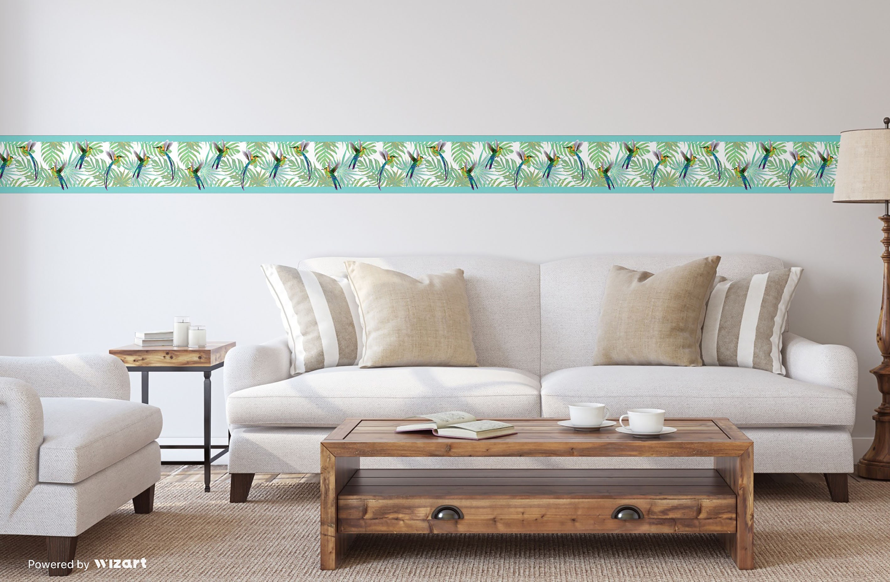 Peel & Stick Wallpaper Border Tropical Hummingbirds. Self Adhesive Wall