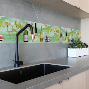 Peel & Stick Wallpaper Border Champagne and Grapes. Self Adhesive Wall Accent Decal for Bar, Kitchen, Coffee shop, Restaurant and Outdoor