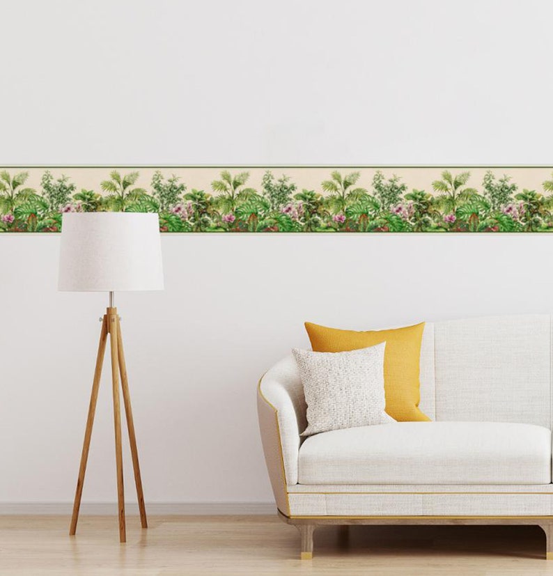 Peel & Stick Wallpaper Border Tropical Watercolor. Self Adhesive Wall