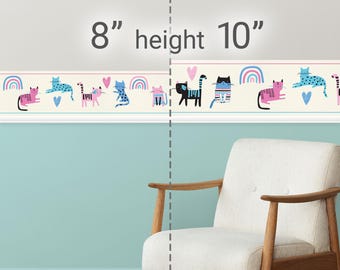 Peel & Stick Wallpaper Border Colorful Spotted Cats Self Adhesive Wall Accent Decal for Bedroom, Kids, Playroom and Nursery