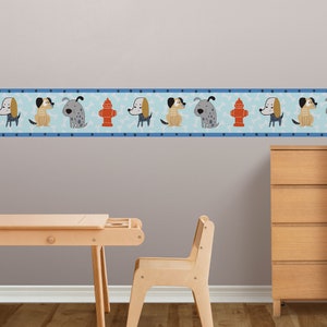 Naklejka samoprzylepna Peel & Stick Wallpaper Border Dogs Bones and Paws Cartoon. Samoprzylepna naklejka ścienna do sypialni, pokoju dziecięcego, pokoju zabaw i pokoju dziecięcego