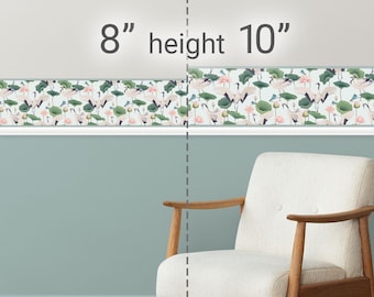 Peel & Stick Wallpaper Border Cranes and Grasshoppers. Self Adhesive Wall Accent Decal for Living room, Bathroom, Dorm, Patio and Outdoor