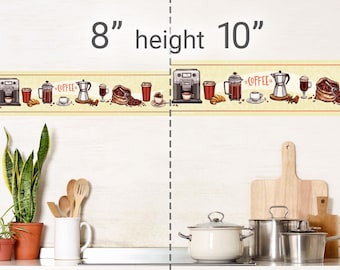 Accent Peel & Stick Wallpaper Border Coffee Theme GB80021 Self Adhesive Wall Decal for Kitchen, Dining room, Coffee shop, Bar and restaurant