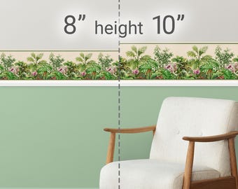 Peel & Stick Wallpaper Border Tropical Watercolor. Self Adhesive Wall Accent Decal for Bedroom, Dorm, Kitchen and Dining, Patio and Outdoor