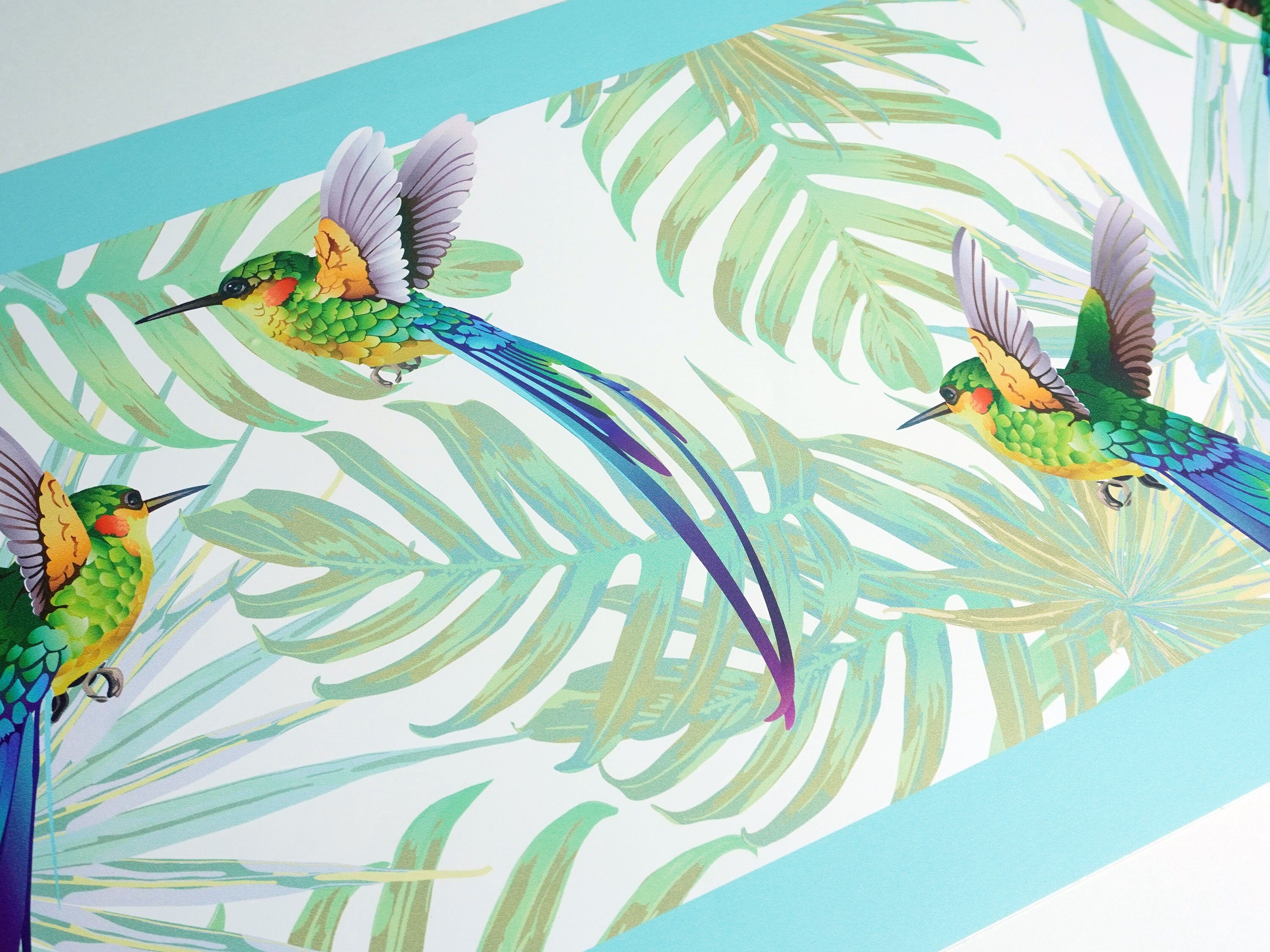Peel & Stick Wallpaper Border Tropical Hummingbirds. Self Adhesive Wall