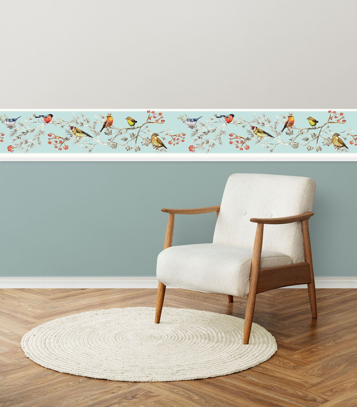 Peel & Stick Wallpaper Border Birds in Pines. Self Adhesive Wall Accent
