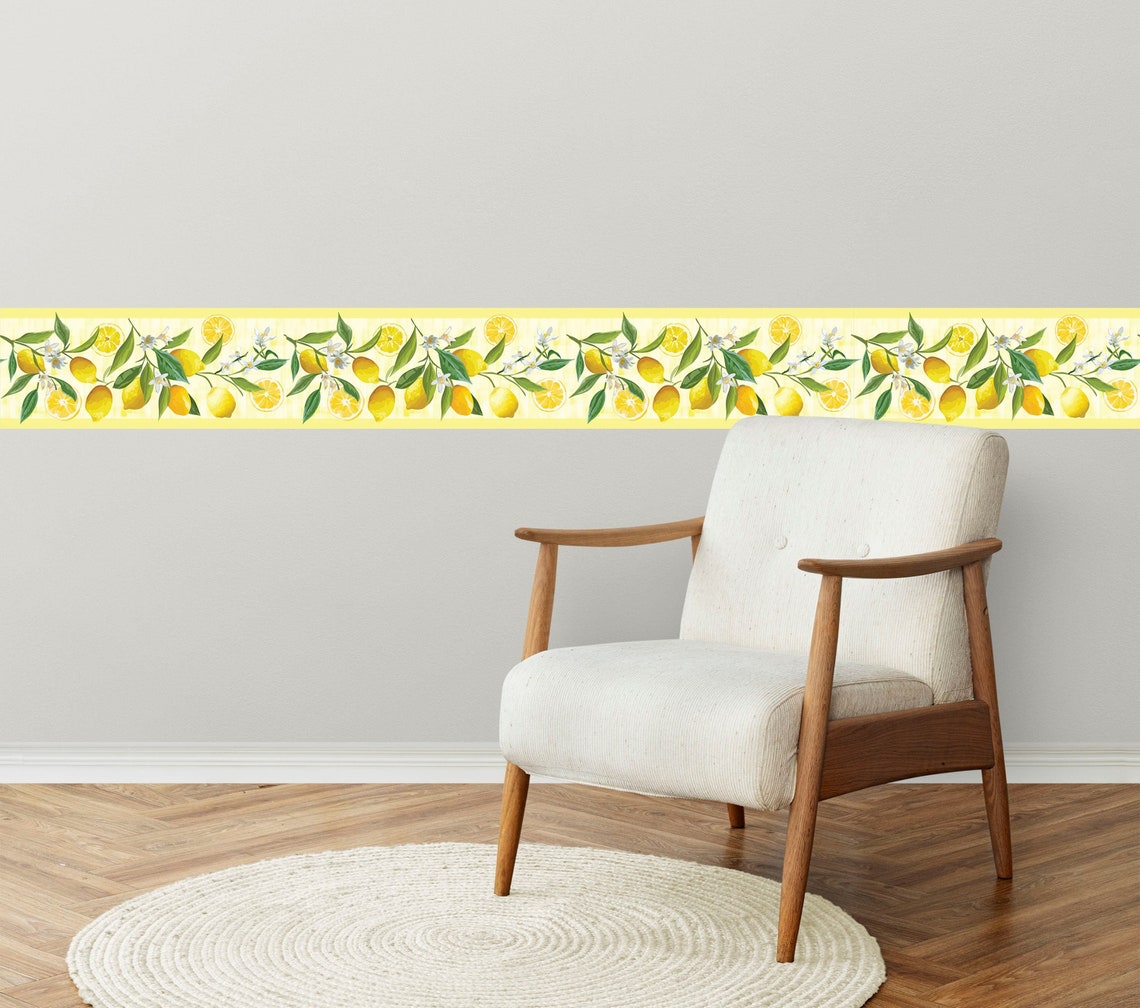 Peel & Stick Wallpaper Border Lemon Flower Self Adhesive Wall Accent