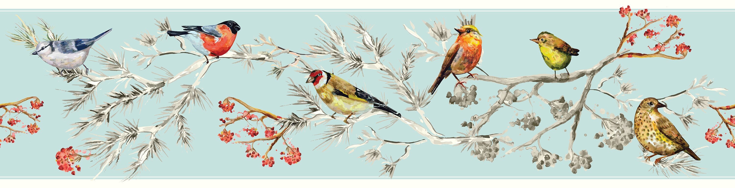 Peel & Stick Wallpaper Border Birds in Pines. Self Adhesive Wall Accent