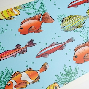 Cenefa de papel tapiz autoadhesiva con temática de dibujos animados de peces marinos para dormitorio, sala de juegos y guardería