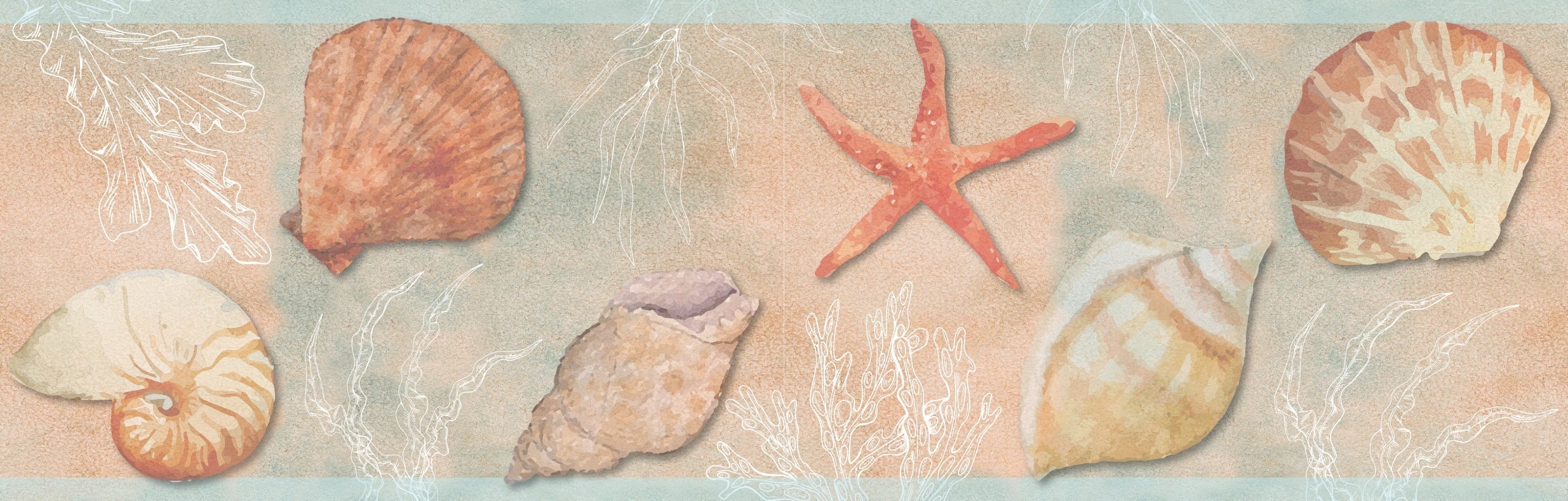 Peel & Stick Wallpaper Border Seashells and Starfish Self Adhesive Wall