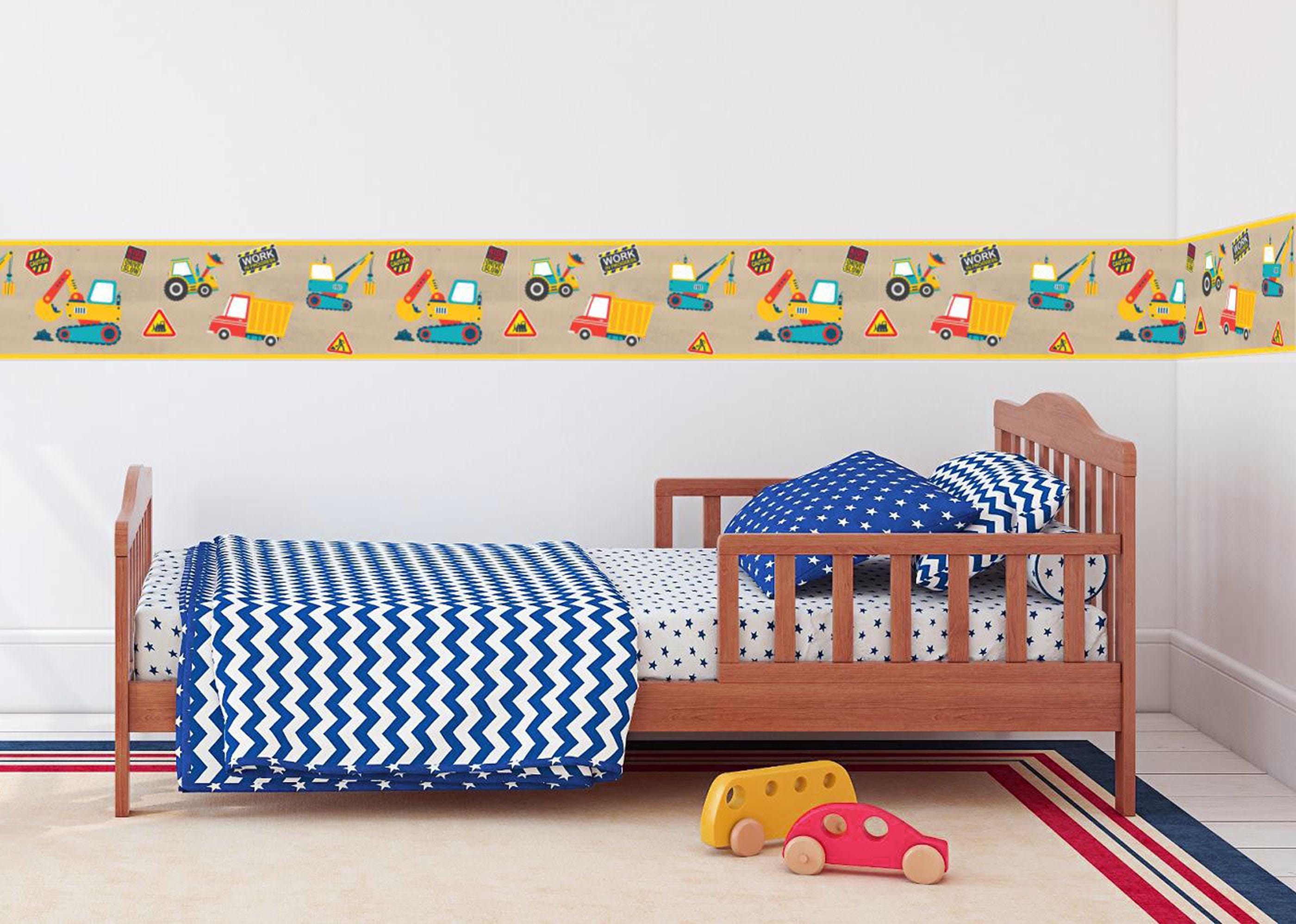 Peel & Stick Wallpaper Border Construction Zone Self Adhesive Wall Accent Decal for Bedroom, Kids, Playroom and Nursery