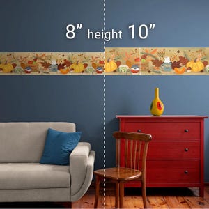 Peel & Stick Wallpaper Border Cozy Autumn Pumpkin Kitchenware Self Adhesive Wall Accent Decal for Kitchen Coffee shop Restaurant Outdoor