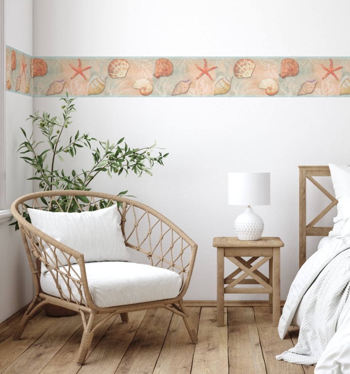 Peel & Stick Wallpaper Border Seashells and Starfish Self Adhesive Wall