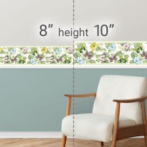 Peel & Stick Wallpaper Border Butterflies Tropical. Self Adhesive Wall Accent Decal for Kitchen, Dining room, Coffee shop and Patio