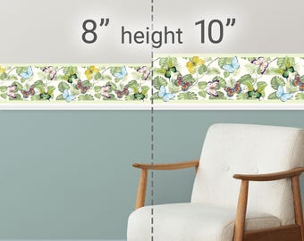 Peel & Stick Wallpaper Border Butterflies Tropical. Self Adhesive Wall Accent Decal for Kitchen, Dining room, Coffee shop and Patio