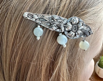 Sterling Silver Wild Rose Antique Spoon Barrette Sterling Silver Hair Accessory Wedding Hair Accessory Sterling Barrette