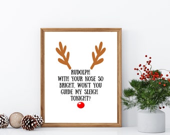 Rudolph com seu nariz tão brilhante | Impressão de Rodolfo | Decoração de Natal | | Estampas de férias | Estampas de Natal | decorações de Natal