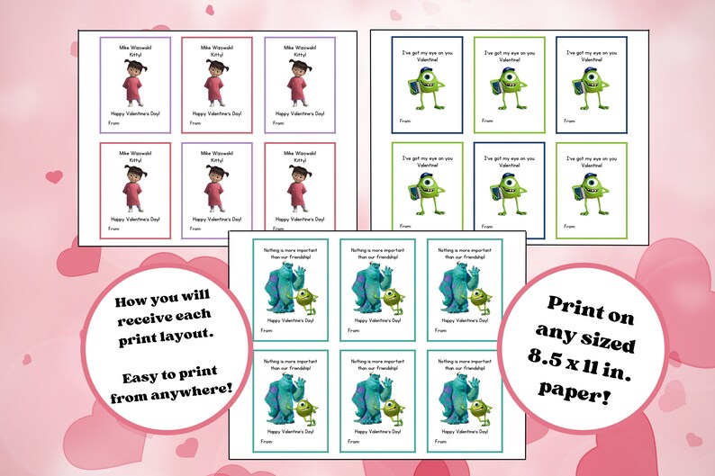 Monsters Inc Kids Valentine Cards Kids Valentine's Day Cards Valentine