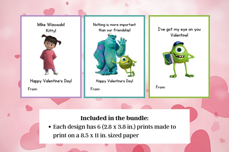 Monsters Inc Kids Valentine Cards Kids Valentine's Day Cards Valentine