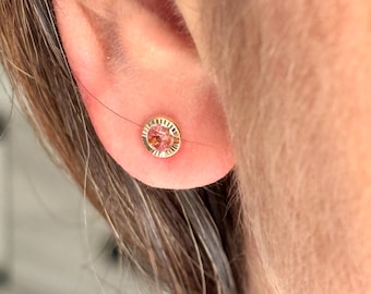 Single Pink CZ Earring | Diamond-Cut Bezel Solo Stud | Round Cubic Zirconia | Screw Back | 14K Solid Real Gold –   One Piece.
