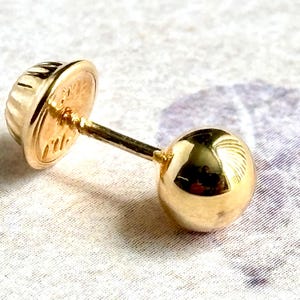 5 mm - 18K Solid Gold Ball Earring | Minimalist Single stud with Screw Back | Mismatched & Stackable.