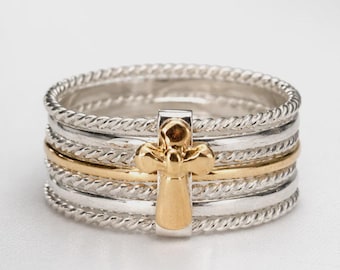 Anillo Semanario – Conjunto de siete bandas en plata de ley y oro de 10 quilates / Siete virtudes, un alma
