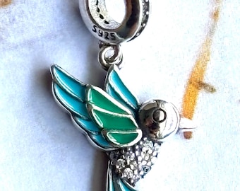 Dije de colibrí en plata esterlina – Cuenta de ala azul – Joyería para amantes de la naturaleza y las aves – Compatible con Pandora.
