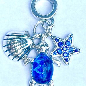 Sterling Silver Sea Turtle Charm: Blue Stone Ocean Jewelry