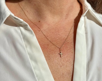 18K Solid Gold Cross Pendant | Minimalist Charm | Necklace Not Included