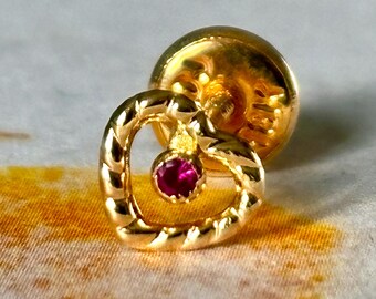 18K Solid Gold Heart  Stud | One Piece Minimalist Single stud with Screw Back | Mismatched & Stackable | One Piece