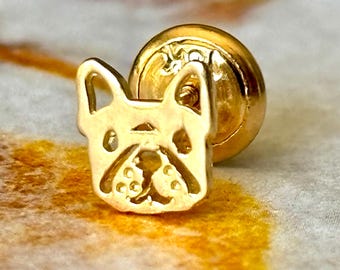 18K Solid French Bulldog Stud – Single Earring - Solo Stud - One Piece